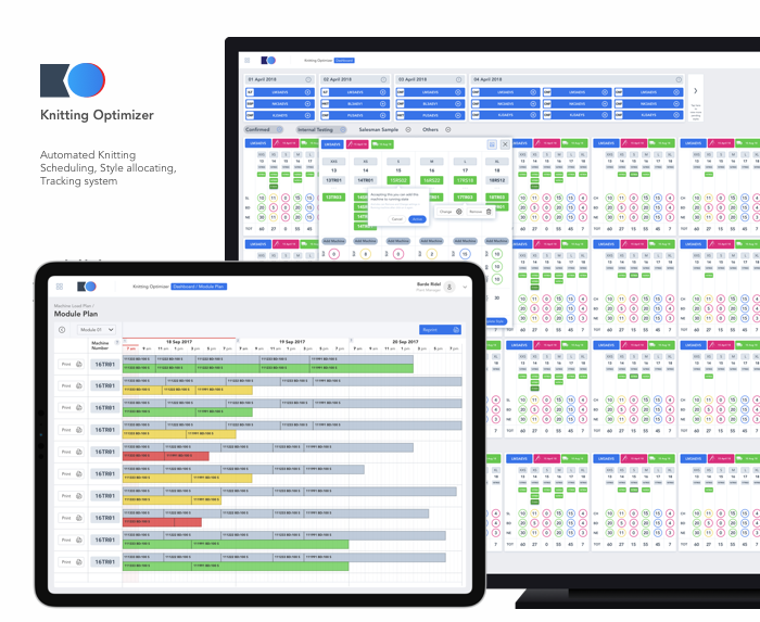 KO - Knitting Optimizer is for track, manage, scheduling, and allocation for garment knittings. 
                                    