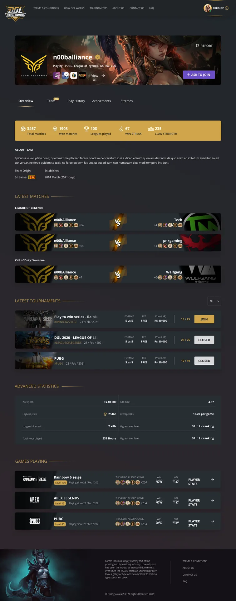 Clan profile overview screen