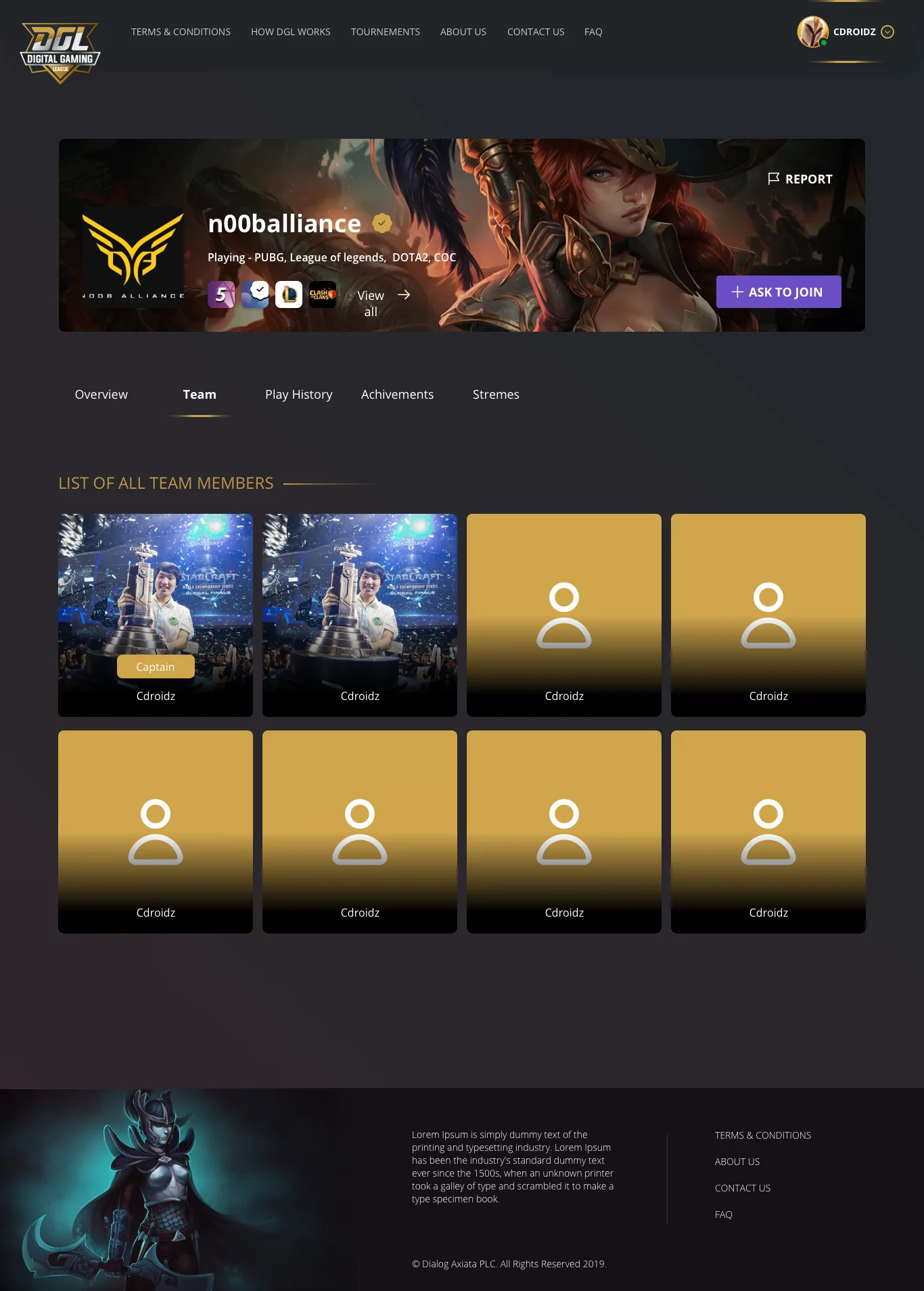 Clan profile team tab screen