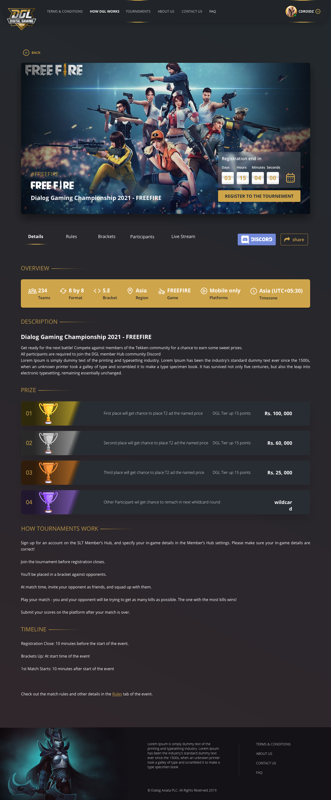 Tournament details general details screen