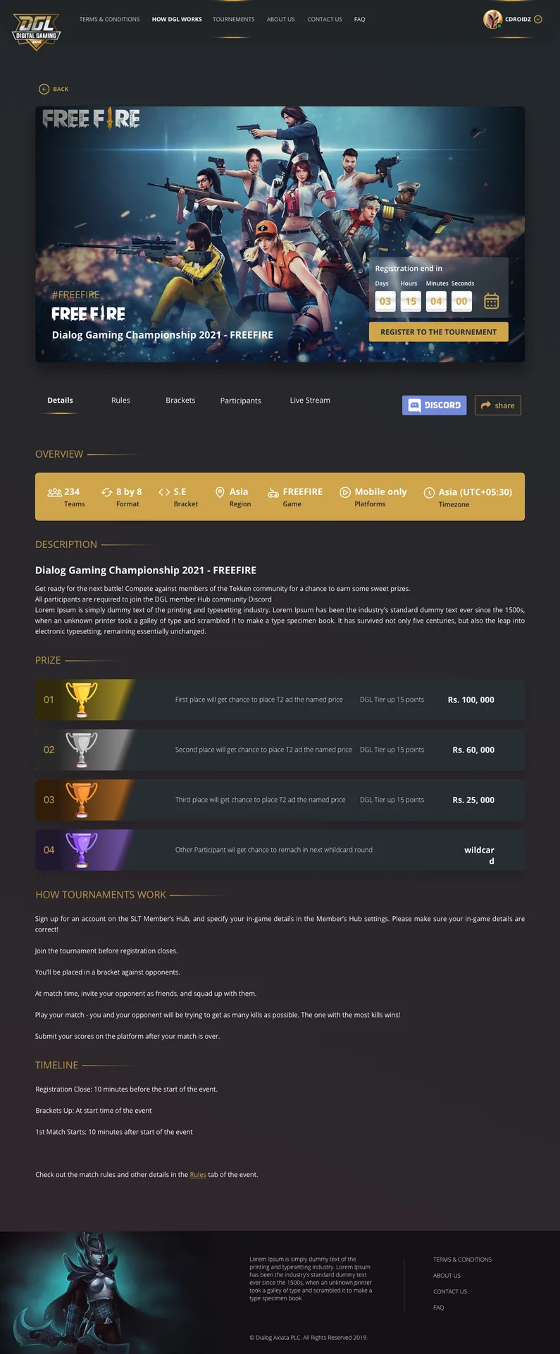 Tournament details general details screen