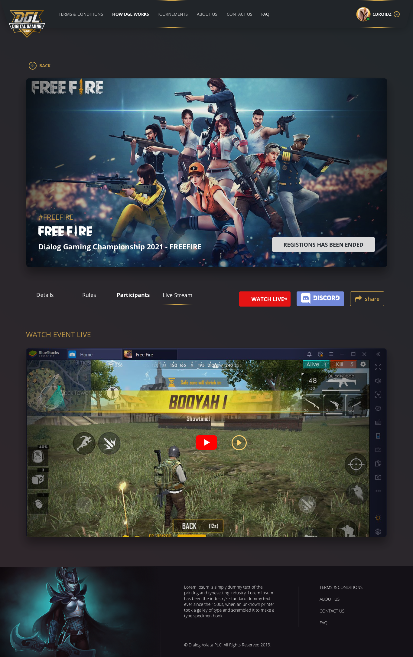 Tournament details live stream screen