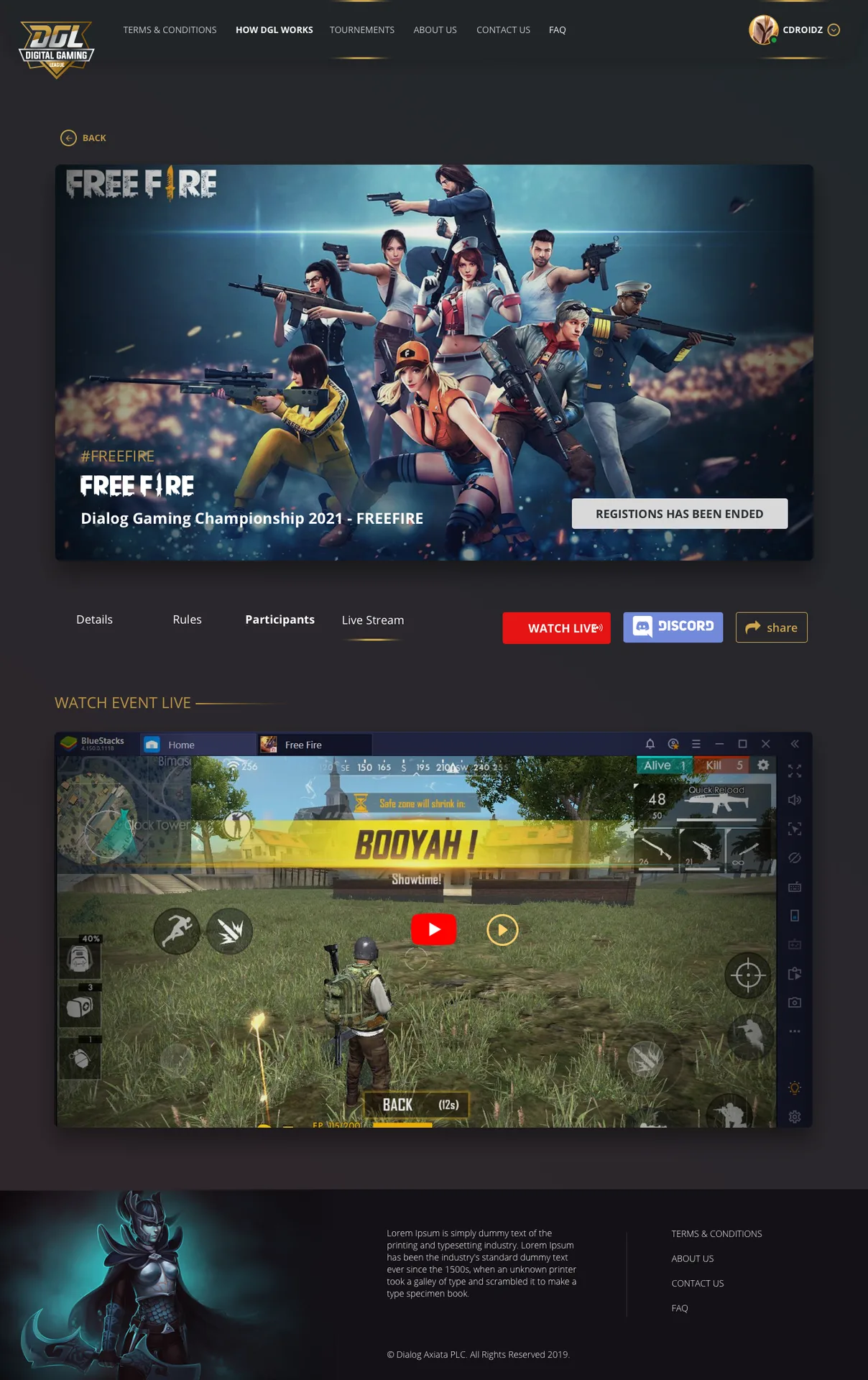 Tournament details live stream screen