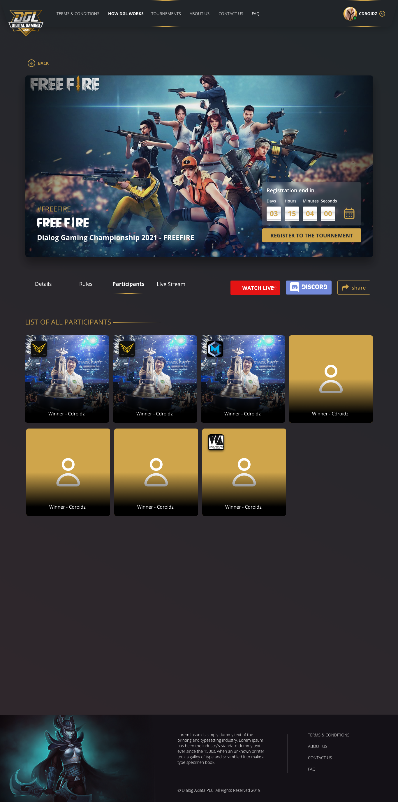 Tournament details participants screen