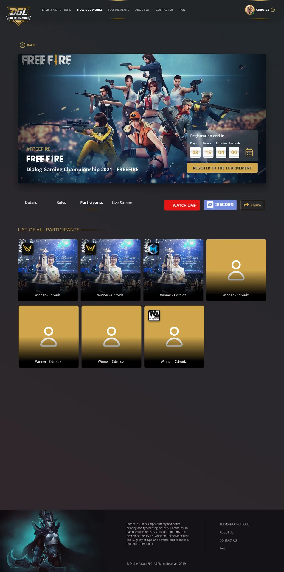 Tournament details participants screen