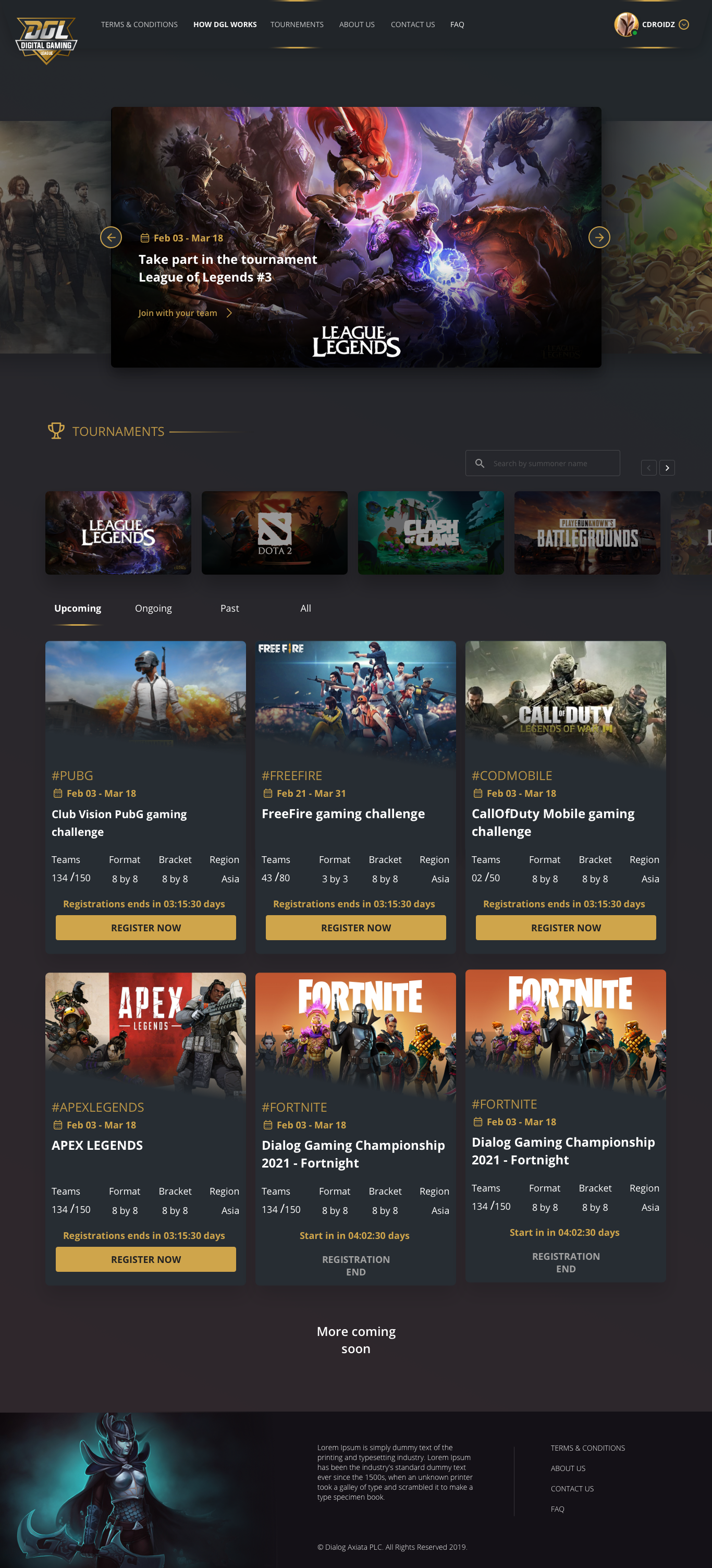 Tournaments screen showing active competitions