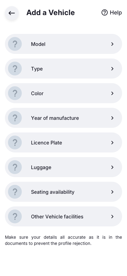 Driver app Add-Vehicle UI