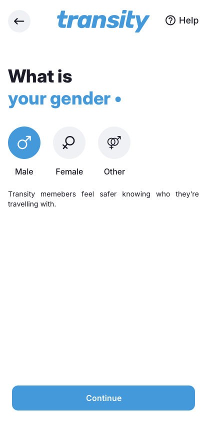 Driver app Gender-selection selected UI