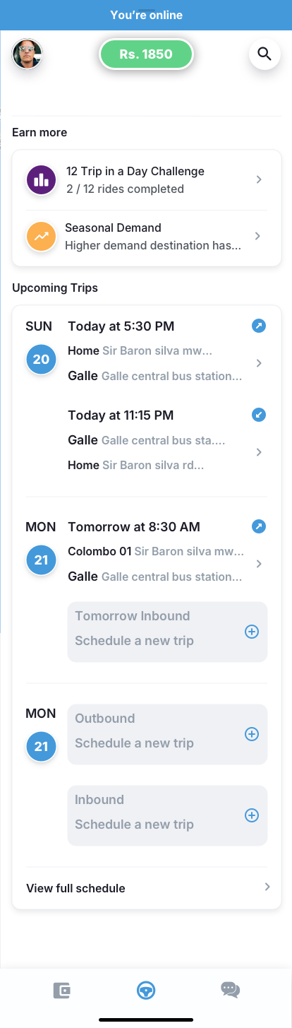 Driver app bottom drawer full extract UI