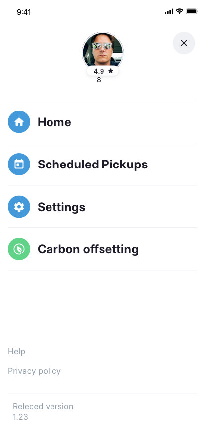 Driver app driver-side-menu UI