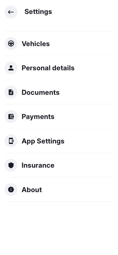 Driver app settings UI