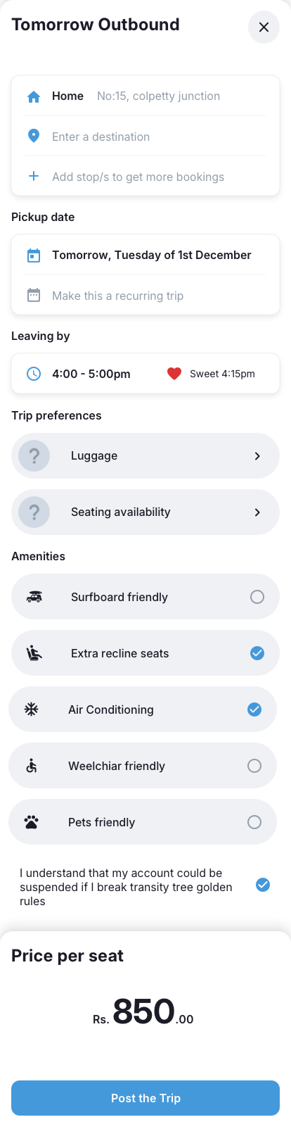 Driver app setup-trip-main UI