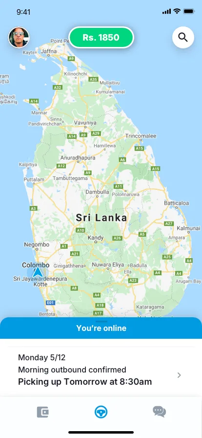 Driver app usual-landing UI