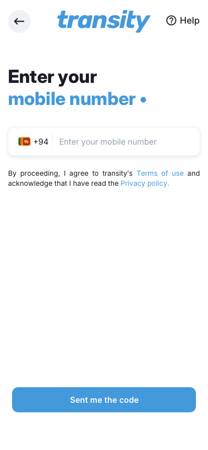 Driver app verifying mobile number UI
