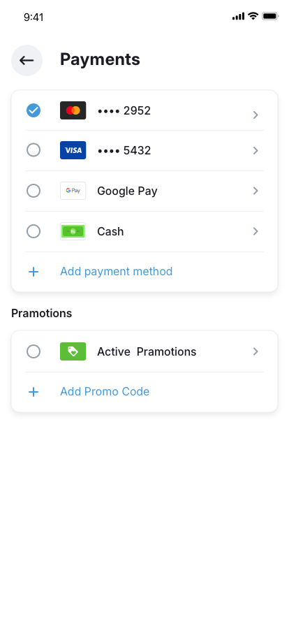 Rider app Payments UI