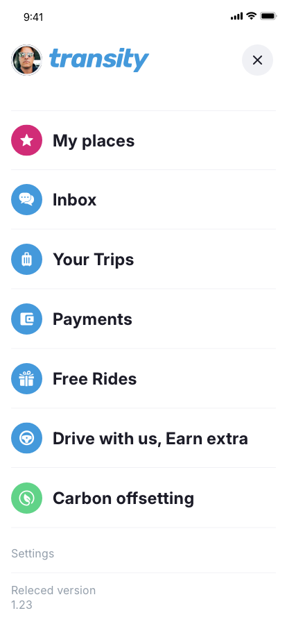 Rider app Side-Nav UI