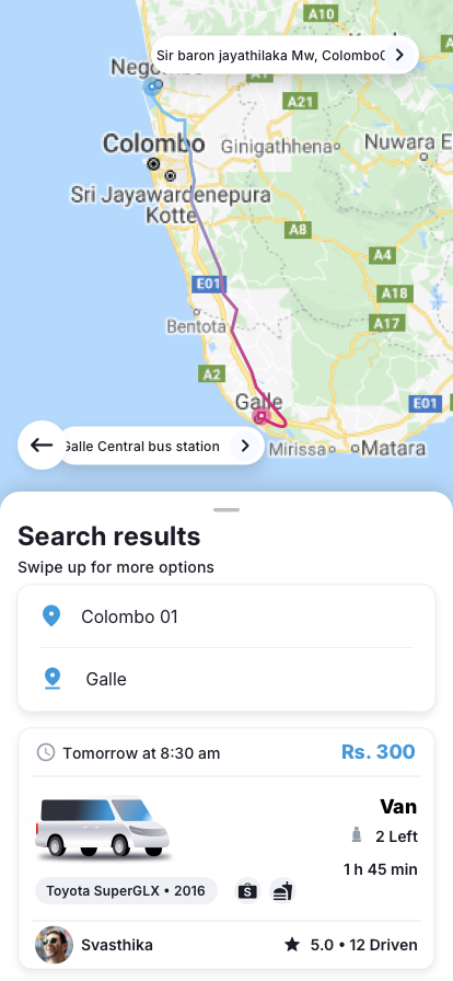 Rider app one-results new screen UI