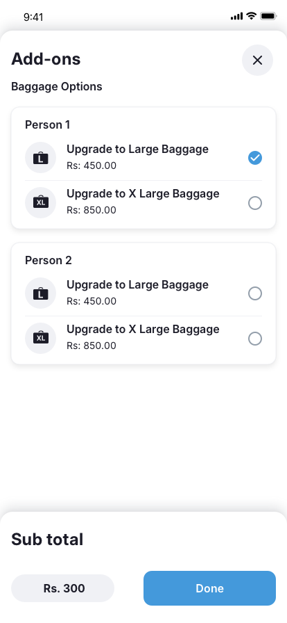 Rider app reservation details review add-ons UI