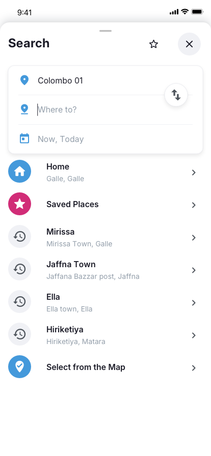 Rider app where-to focused UI