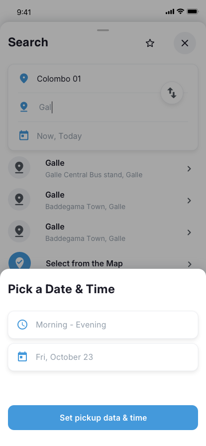 Rider app Date and Time picker UI