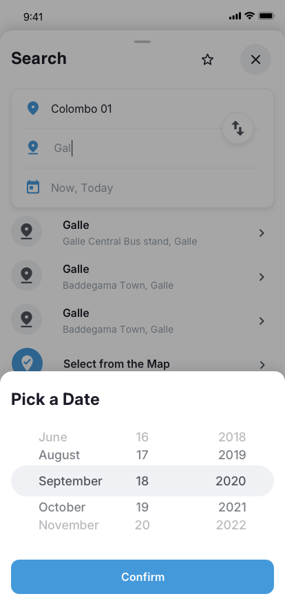 Rider app Date picker UI