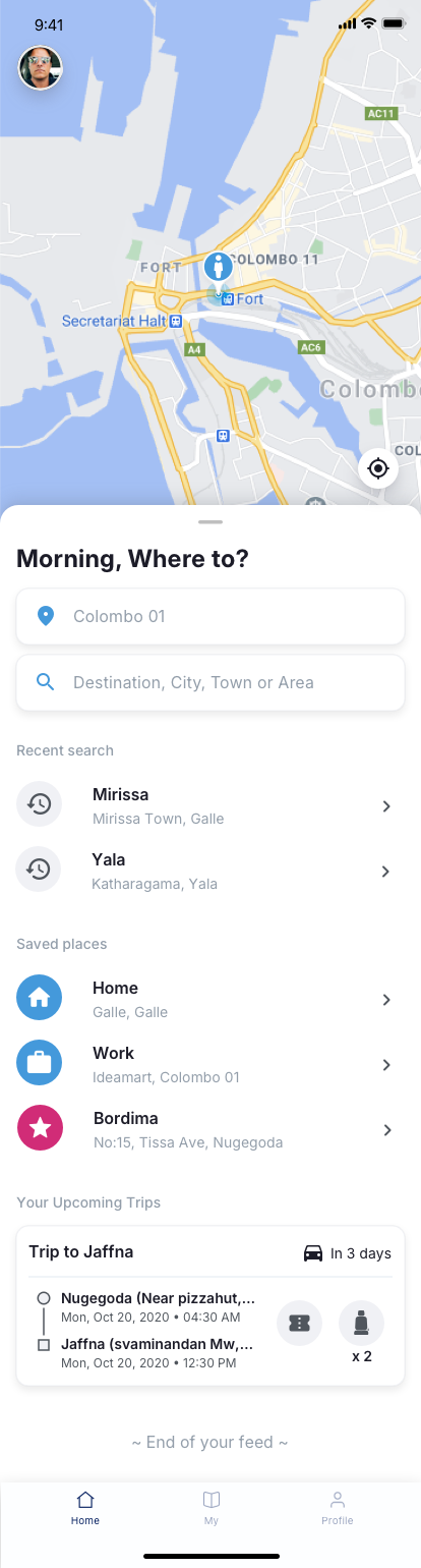 Rider app search-screen full view UI
