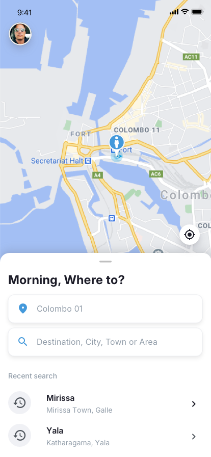 Rider app search-screen normal user UI