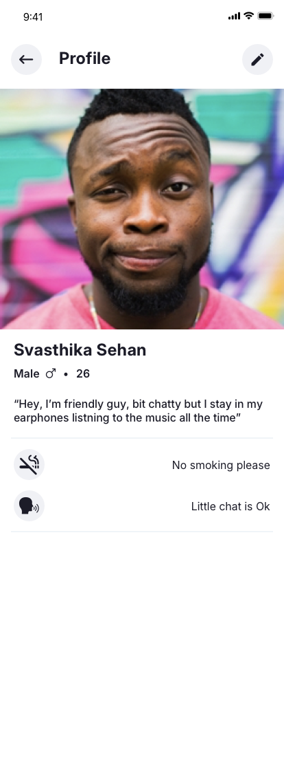 Rider app user-profile UI