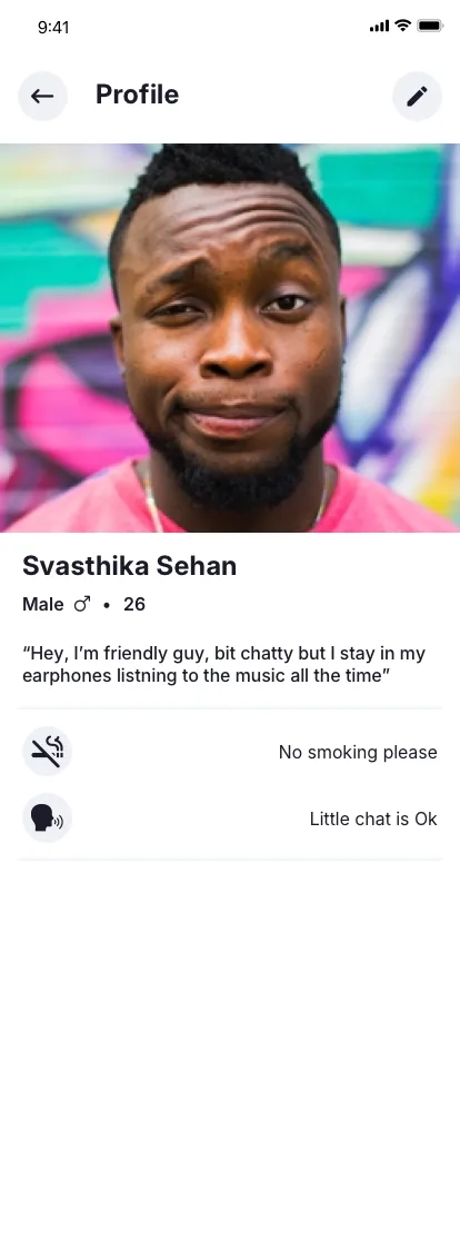 Rider app user-profile UI