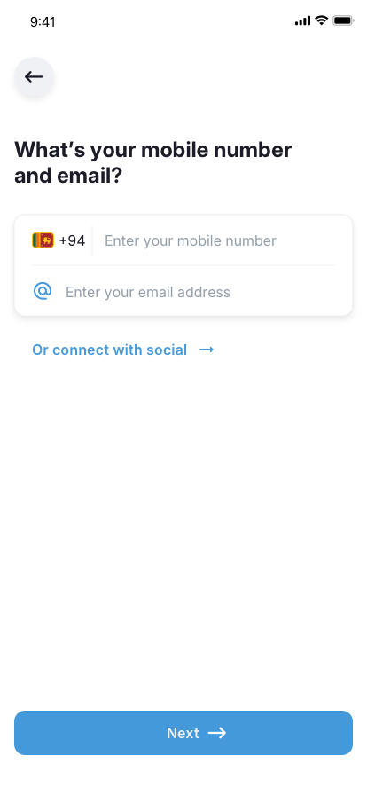Rider app Enter-email-number UI