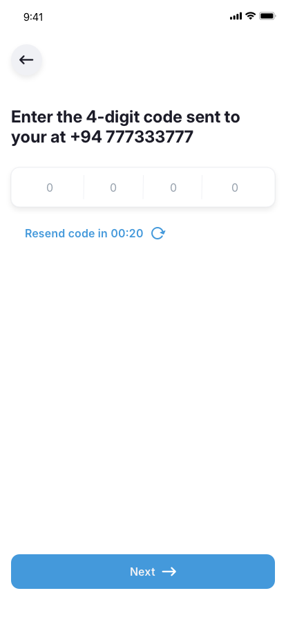 Rider app mobile-number-verification UI