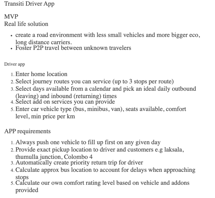 Written concept board describing how HopOn should work for drivers and riders