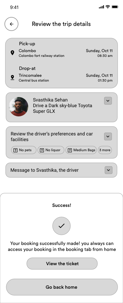 Rider wireframe reservation step 1 screen