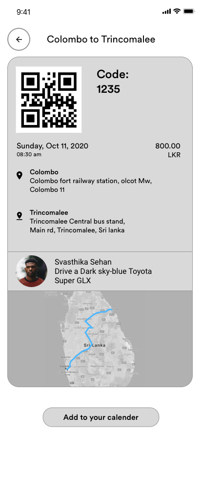Rider wireframe booking receipt screen