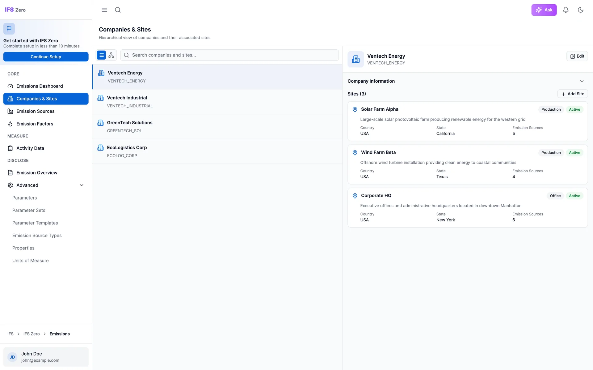Companies and Sites with spacious layout