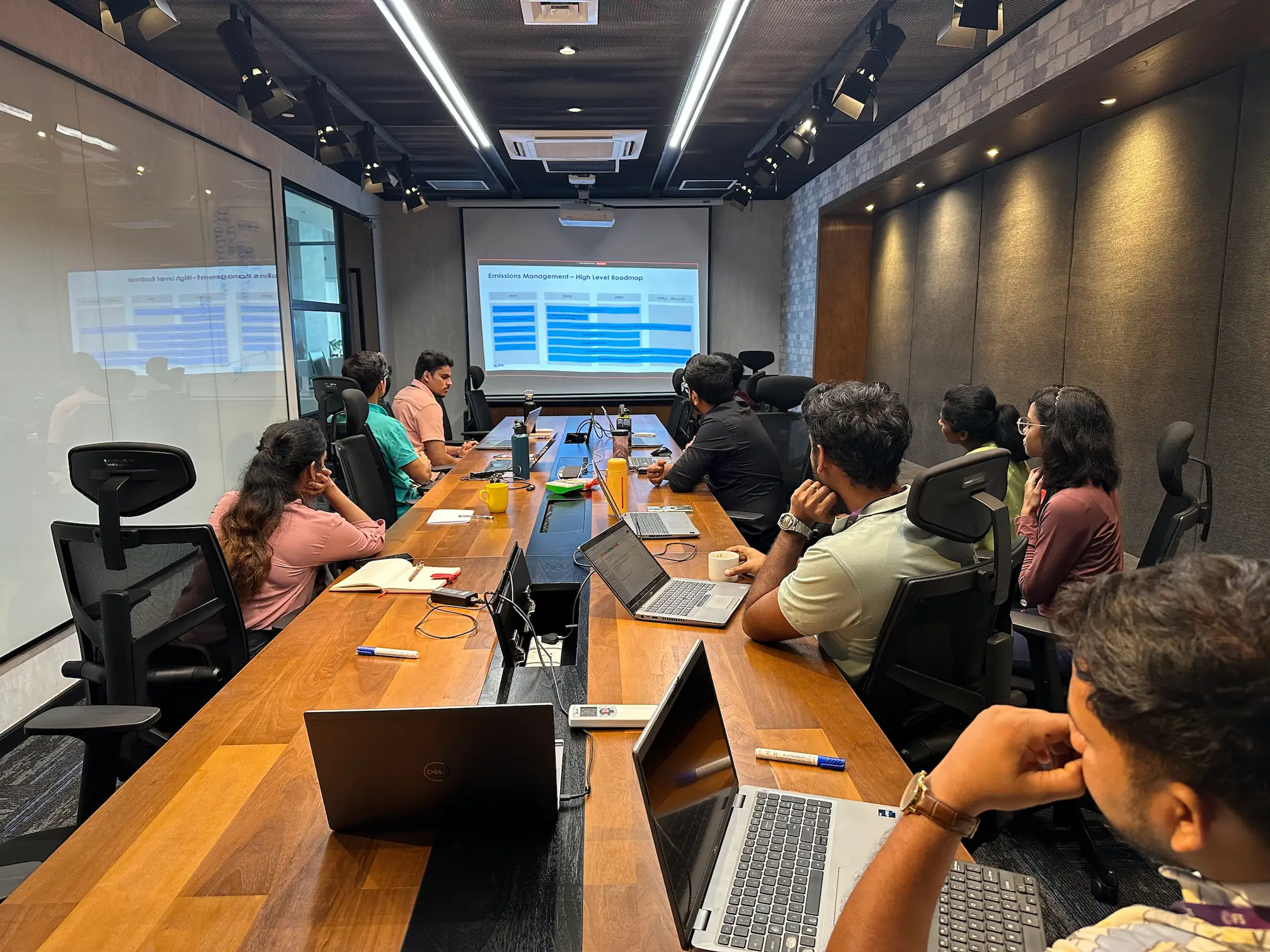 Team reviewing the Emissions Management high-level roadmap