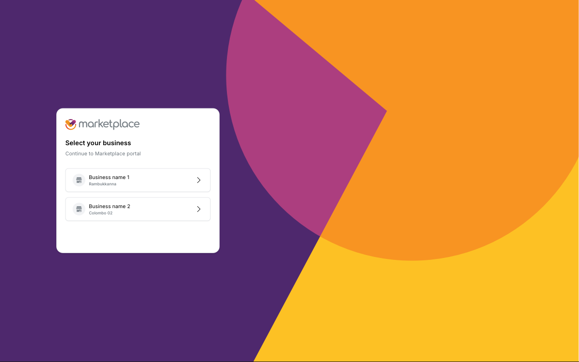 Select your business screen for users with multiple enterprises