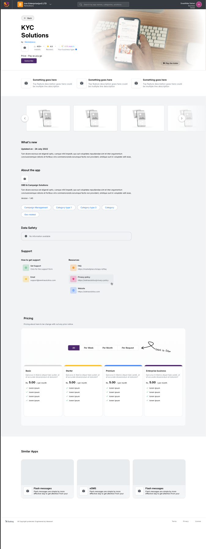KYC Solutions widget detail page