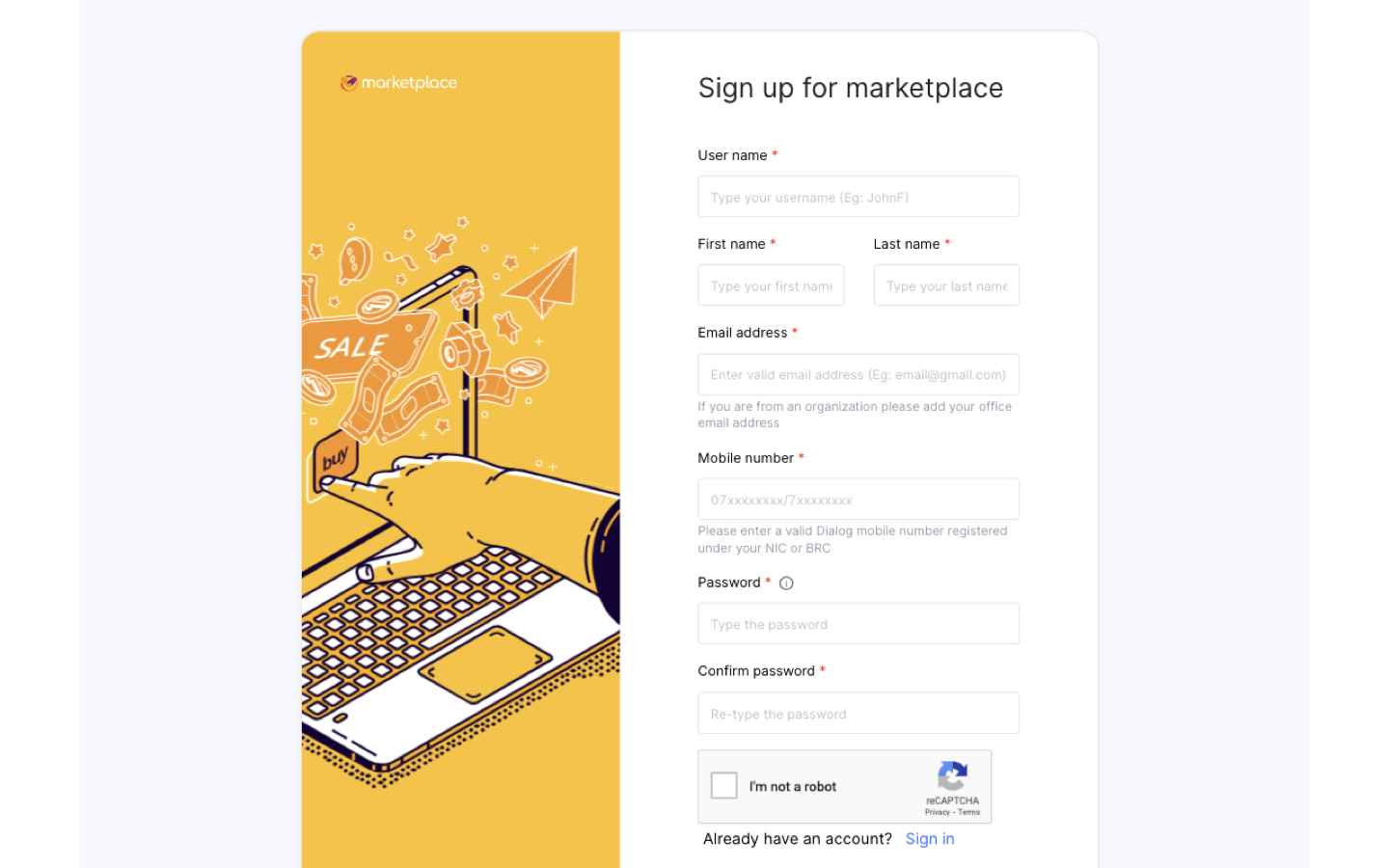 Beta sign-up form with username, name, email, mobile, password, and CAPTCHA