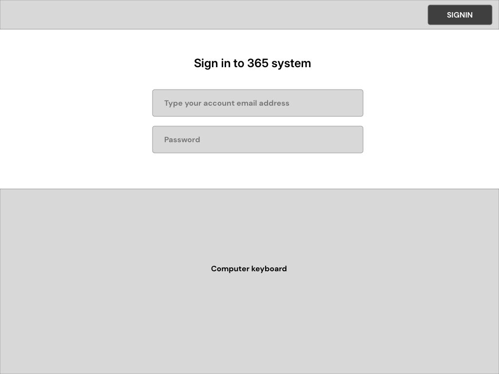 New login wireframe from 2021 redesign phase