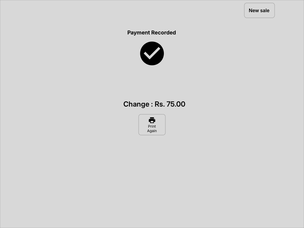 Payment completion wireframe used to model clean operational handoff states